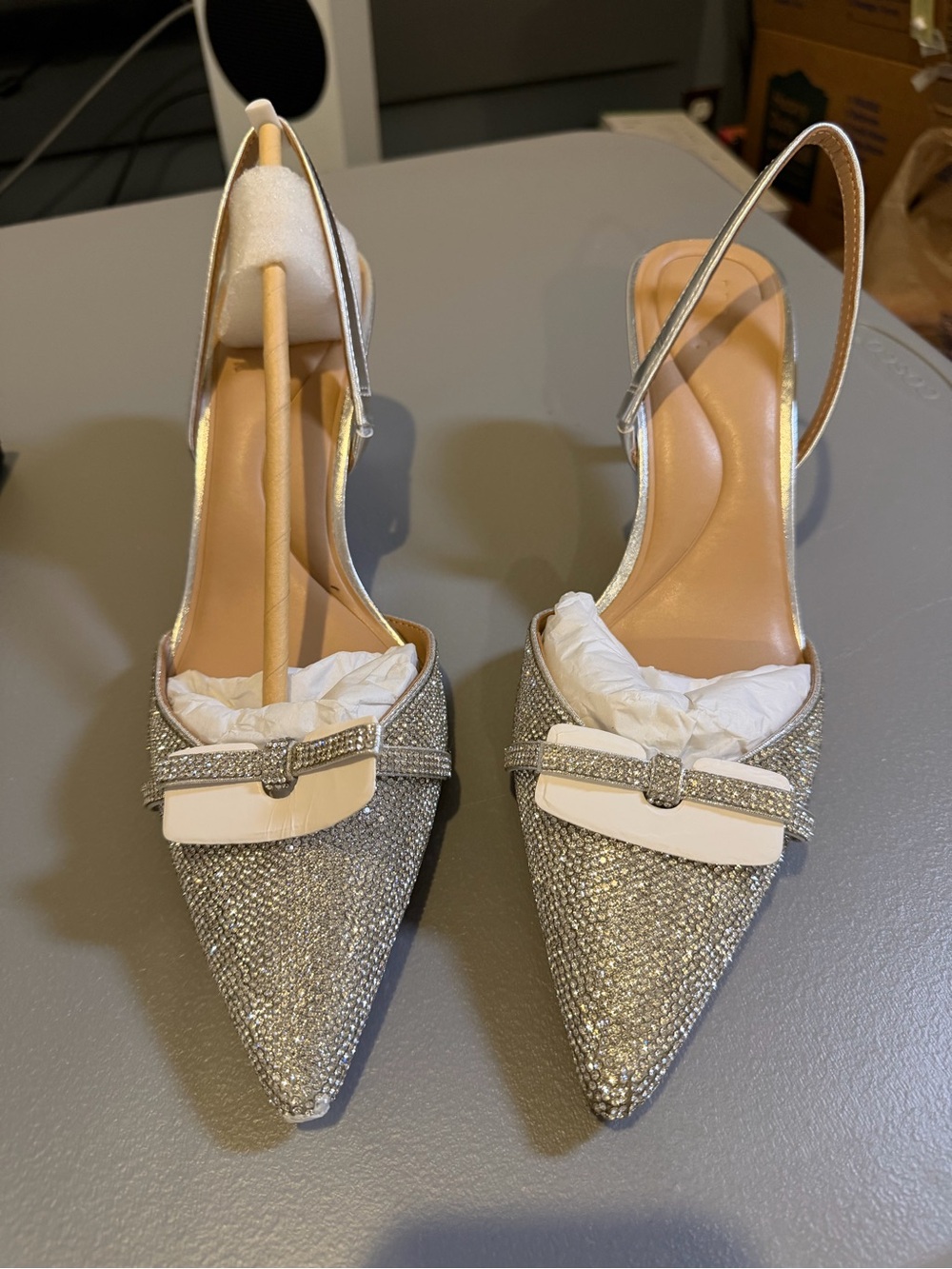I.N.C. Gelsey Crystal Slingback Kitten Heels Silver Women’s 11M